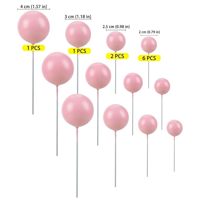 Gyufise 30Pcs Balls Cake Topper DIY Cake Insert Toppers Ball Cake Picks Cupcake Topper for Birthday Party Baby Shower Wedding Cake Decoration Pink