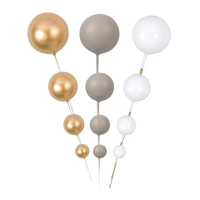 Gyufise 30Pcs Ball Cake Toppers Balls Cupcake Toppers Insert Foam Ball Cake Picks Mini Balloon Cake Decoration for Wedding Baby Shower Birthday Party Cake Decorations Supplies Dark Grey Gold White
