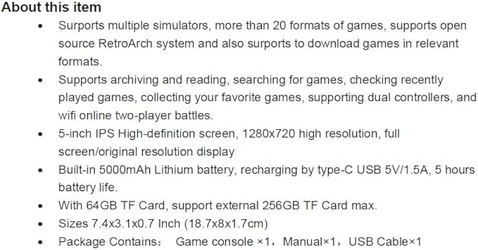 Smart Pro Handheld Game Console, Mini Game Player Compatible with More Than 20 formats of Games and 5 inch IPS High-Definition Screen, Portable Video Game Console (Black 64G)
