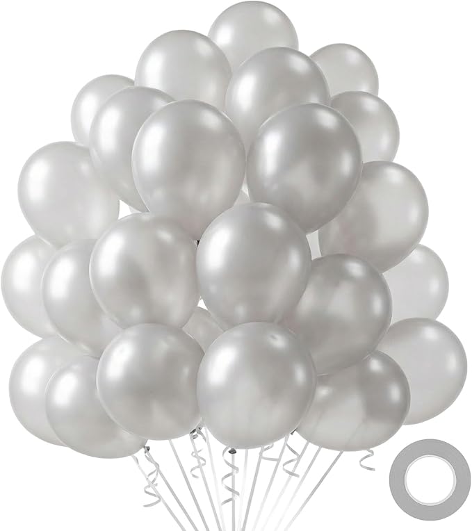 LovesTown 110PCS Silver Balloons, Silver Latex Balloon for Birthday Baby Shower Graduation Engagement Anniversary Wedding Party Supplies Garland Arch Decoration,12 Inches