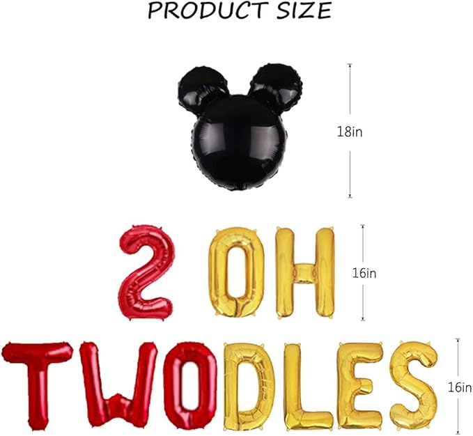 Red Oh Twodles Balloon Birthday Banner Party Supplies Number 2 Balloon for 2nd Second Boy Birthday Party Decoration 13PCS Kit of Geloar (Red)