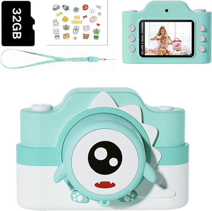 Dinosaur Kids Camera, Non-Game Camera for 3 4 5 6 7 8 9 Yeas Old, 32MP Dual Lens & 1080P HD Video Toddler Children Digital Camera with 32G SD Card, Birthday Festival Gift for Girls Boys 3-12