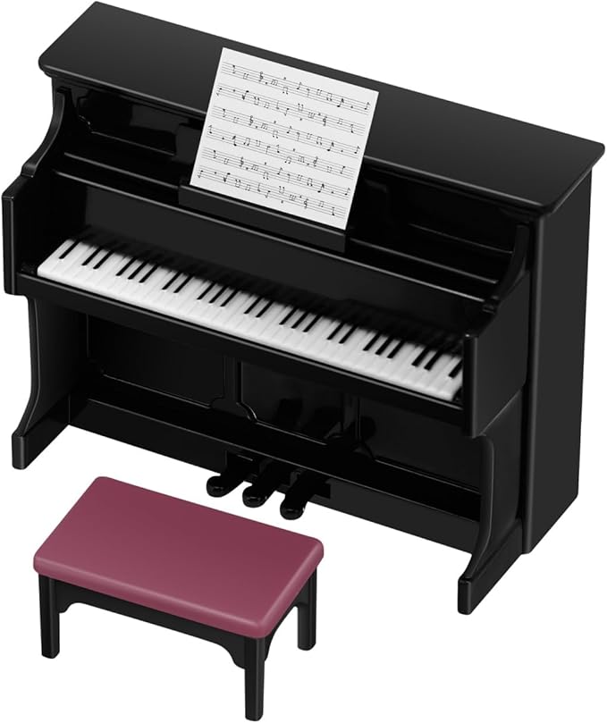 HEALLILY Mini Dollhouse Piano: Black Plastic Dollhouse Piano and Stool Set with Music Sheet for Scene Shooting Props Doll House Decoration, 3.58 X 2.75 X 1.45 Inches