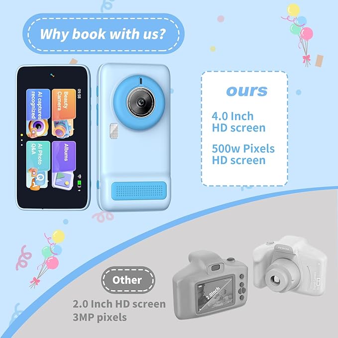Kids WiFi AI Camera with 11 AI Roles & Photo Recognition, 5MP Digital Camera for Kids, 3.97" IPS Screen, Educational Learning Toy, Christmas Birthday Gifts for Boys Girls Ages 3-12（Blue）