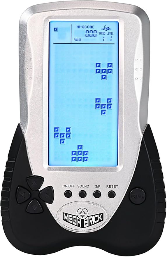 New Block Game Console Built-in Puzzle Games Dual Power Modes Blue Backlight Pluggable Headphone Simple Operation Long Battery Life Handheld Electronic Games Nostalgic Retro Toy/Gift (Black)