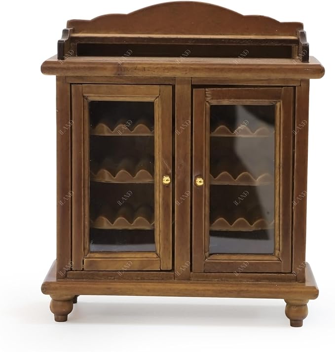 iLAND Dollhouse Furniture Mini Wine Cabinet Dollhouse Kitchen 1 12 Scale Furniture for Miniature Wine Bottles Wooden Doll House Shelf Mini House Décor Realistic Classic
