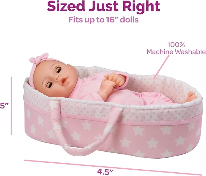 Adora Adoption Babies Essentials, 8-Piece Adoption Baby Doll Accessories and Bunny Toy includes Pink Bassinet, Ruffled Onesie, Headband, Blanket, and Bottle Birthday Gift For Ages 3+ - It's A Girl