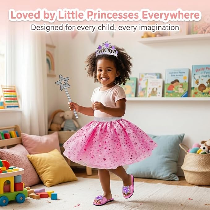 My Beauty Spot Princess Dress Up Set for Girls 4–6 with Storage Bucket — Dress Up Clothes with Tiara, Wand, Skirt & Shoes, Pretend Play Costume Toy
