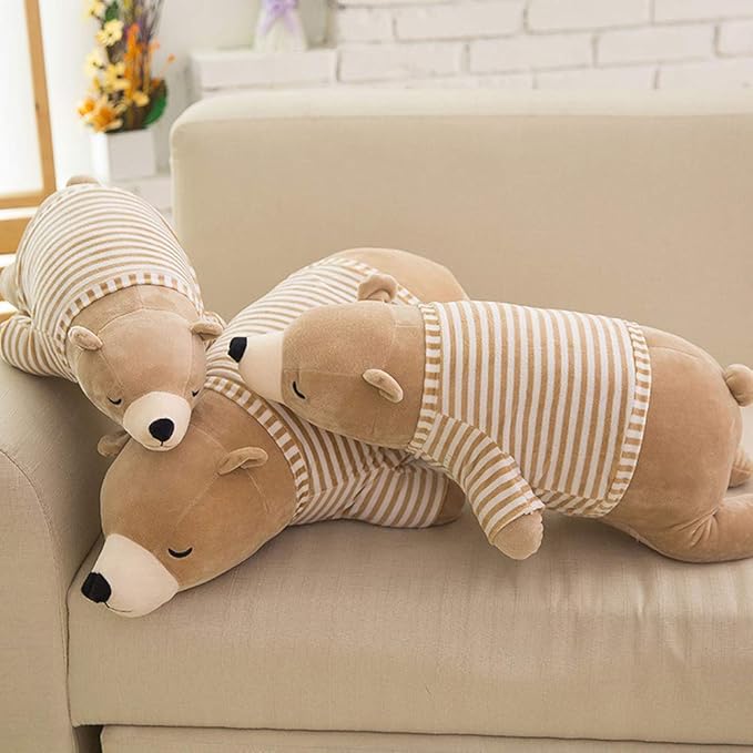 MMTTAO Stuffed Polar Bear Animal Plush Toy 24 Inch Large Brown Sleeping Bear Animal Stuff Soft Plushies Cute Dolls Collection Huggable Pillow Cushion Birthday Gift for Kids Child Boys Girls, 24Inches