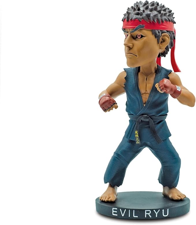 Icon Heroes Street Fighter Evil Ryu 8-Inch Resin Bobblehead Figure Exclusive | Action Statue, Desk Toy Accessories, Home Office Decor Capcom Video Game Gifts and Collectibles, Blue