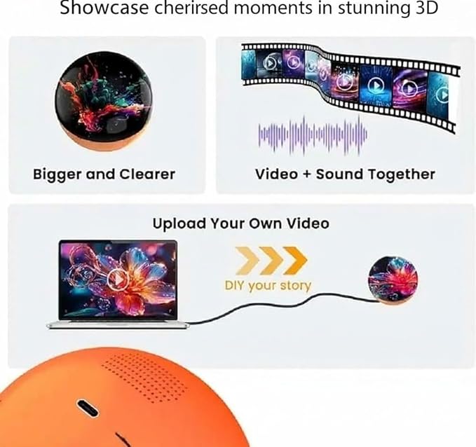 2.7" Crystal Ball Video Player, Memory Orb, Personalized Digital Memory Display, Uploadable Videos & Photos, DIY Gift for Anniversary, Birthday (Pink)