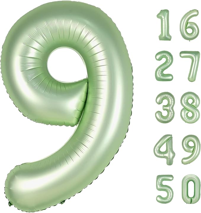40 Inch Olive Green Balloon Number 9,Jumbo Mylar Foil Helium Balloon for 9 19th 29th 39th 90th 99th Digital Balloons for Birthday Party,Wedding Anniversary Party Decorations