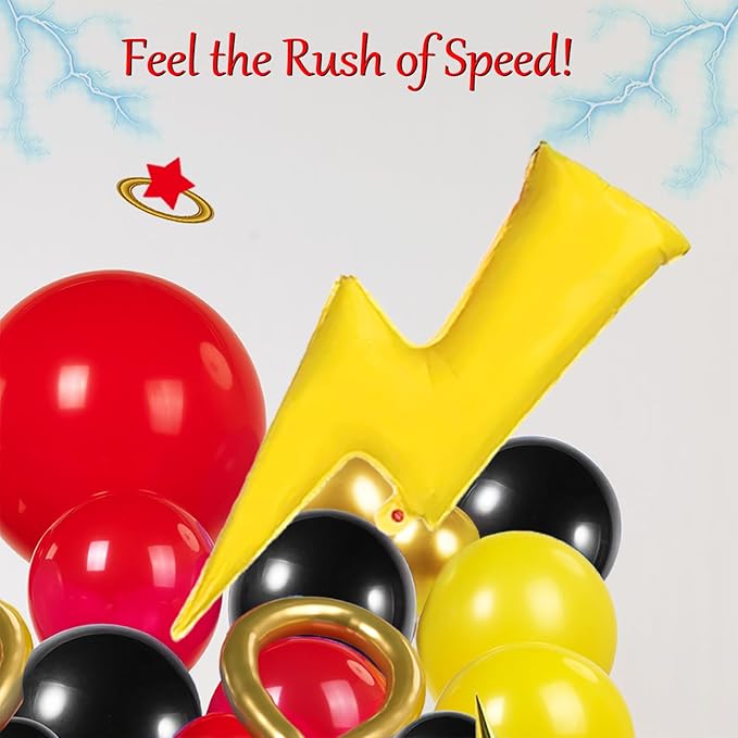 Red Black Yellow Balloon Garland Arch Kit - with Gold lightning Star foil balloons for kids cartoon Super Hero birthday Hedgehog fast go Carnival Circus Themed party decorations (Red Black Yellow)