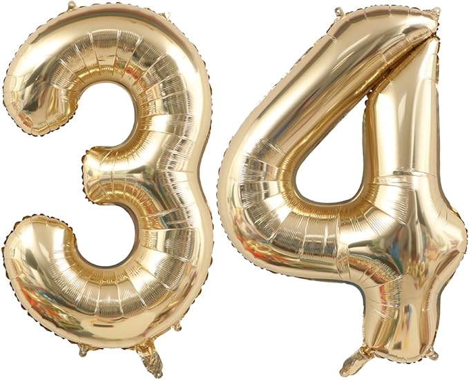 40 Inch Light Gold 34 Numbers Balloons White Gold Giant 34 Foil Mylar Helium Large Digital Balloon Champagne Gold Birthday Jumbo Balloons 34th or 43rd Anniversary Party Decorations Supplies