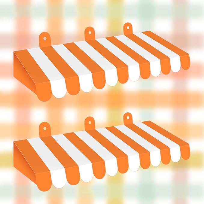 2 Piece Circus Awning Decoration 3D Carnival Tent Awning Wall Decorations for Circus Theme Party, Carnival Stand, Party Favors Supplies (Orange and White)