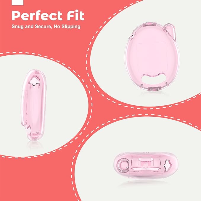 Protective Case for Tamagotchi Connection – Clear PC Hard Shell Cover for Tamagotchi Connection Electronic Pet,Waterproof Sweatproof Washable Shockproof Anti-Drop 360° Full Protection(Clear+Pink)
