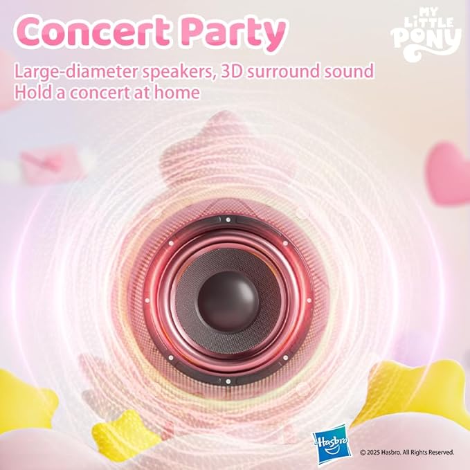 EVADA Kids Karaoke Microphone Machine My Little Pony, Wireless Bluetooth Sing Speaker with Colorful LED, Rechargeable Portable Mini Mic Toy Gift for Girls Christmas New Year Birthday Party Gift, Pink