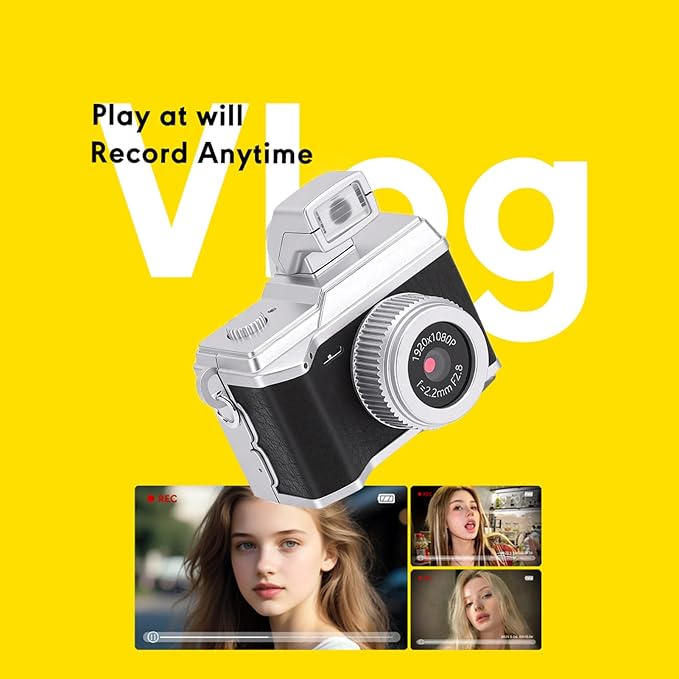 Bewinner Tiny Digital Keychain Camera, 1080P FHD 8MP Thumb Sized Mini Camera with 0.96 Inch Color Screen & 32GB Memory Card, LED Fill Light for Beginners Teens Kids Gifts (Black)