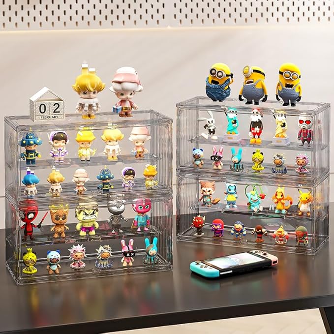 Acrylic Display Case for Collectibles ,2 Layer Adjustable Figure Display Case with Magnetic Door ,Clear Stackable Display Box for Collectibles,Toy, Figures Showcase