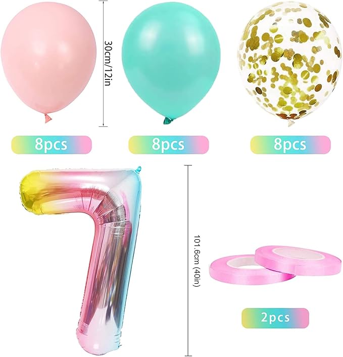 7th Birthday Decorations for Girls Gradient color Age 7 Birthday Balloons with Happy Birthday Banner for Baby showers Seventh Birthday Party Supplies for Girls Boys (7th-Birthday)