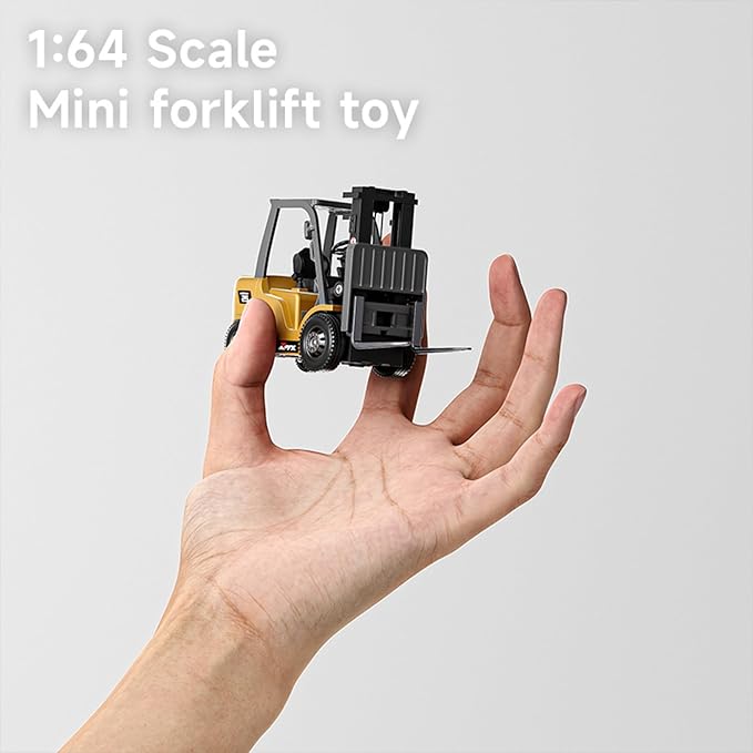 BRRRRT 1/64 Full Proportional RC Forklift Toy,8 Channel 2 Mode Mini Remote Control Forklift Truck with Flatbed Tow Truck,2 in 1 Transformable Lift Fork & Hook with Rechargeable Battery for 4+ Kids