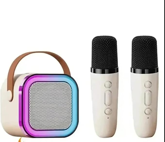 Portable Karaoke Set with 2 Wireless Microphones and Bluetooth Speaker, Karaoki Machine for Kids, Great Gift for Kids on Birthday, Christmas or Any Occasion, Perfect for Family Home Party (Beige)