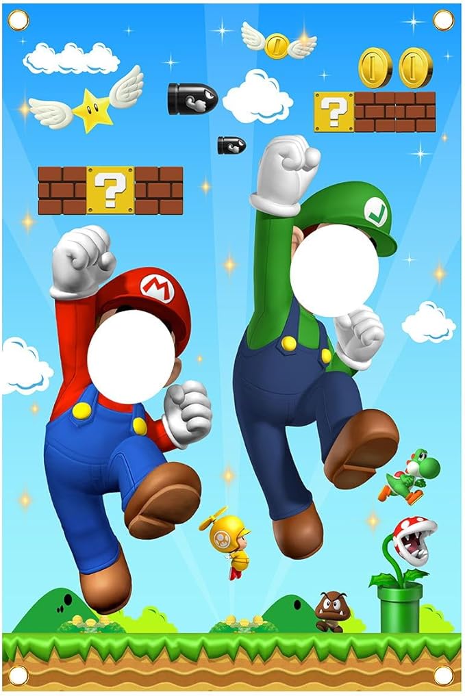 Mario Photo Door Banner Mario Face Photography Banner Background Mario Birthday Party Supplies