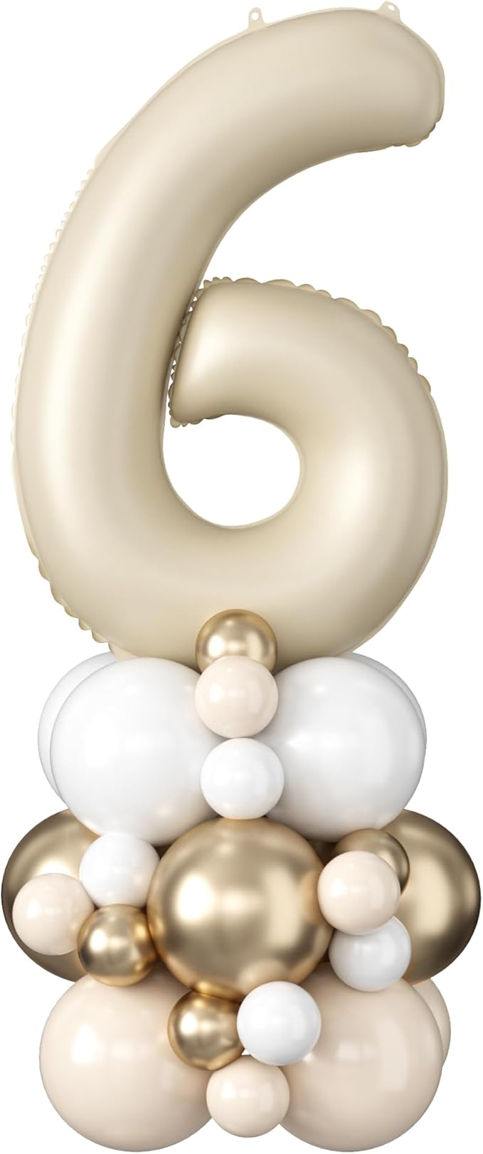 40 Inch Cream Number 6 Birthday Balloon Beige White Sand Number Six Foil Balloon Tower Giant Large Nude Neutral Digit Helium Balloons Stack Stand for Girls Boys 6th Anniversary Party Decorations