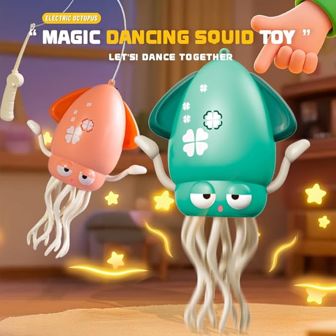 Interactive Dancing Octopus Robot Toy, LED Light Show with Music, USB Rechargeable, Crawling Squid for Kids 3+ (Pink)