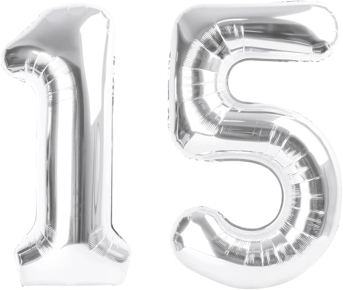 Balloon 15 Numbers, 40 Inch 15th Birthday Decorations for 1 5 15 51, Silver Big Foil Number Balloons for Wedding Store Anniversary Party Supplies