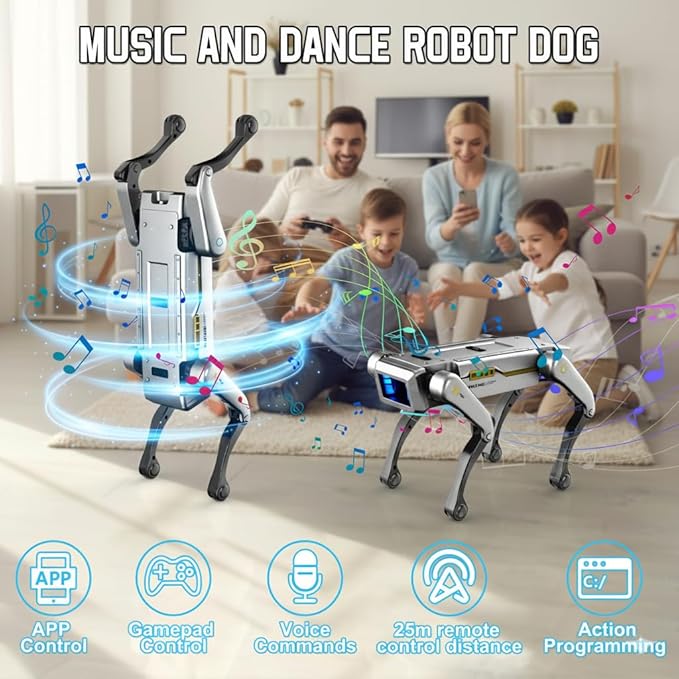 EVADA Smart Robot Dog Robotic Puppy Dog, APP/Handle Remote Control with 20+ Actions Programming Interactive Voice Commands, Durable Rechargeable Christmas New Year Companion Gift for Kids Adults