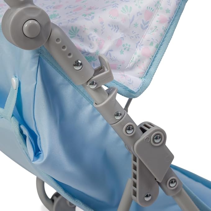 JC Toys - Berenguer Boutique | Fashionable Stroller with Canopy and Storage | Simple Folding |Blue Accessory Collection | for Dolls up to 18" | Ages 3+