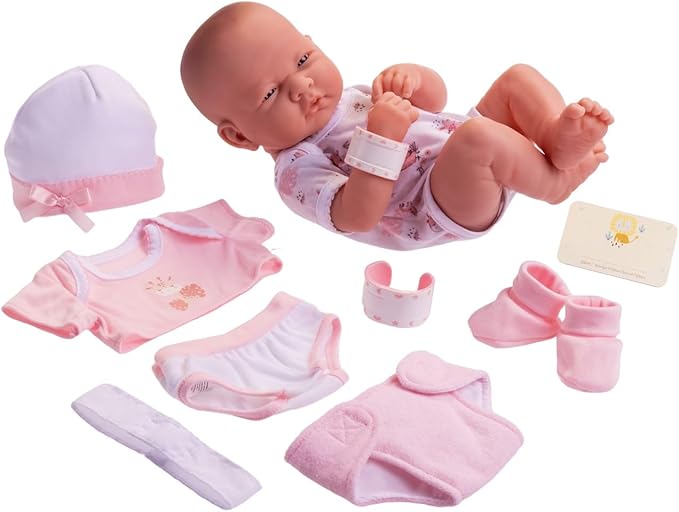 8 piece Layette Baby Doll Gift Set | JC Toys - La Newborn Nursery | 14" Life-Like Doll w/ Accessories | Pink | Ages 2+