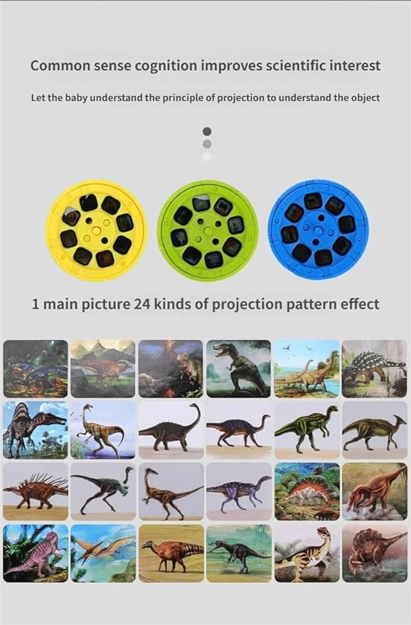 Dinosaur Projector Flashlight, 1 Set Dinosaur Projector Toy with 3 Discs & 24 Patterns, Portable Dinosaur Projector Flashlight, Night Light Technology Toy for Christmas (2 PCS A)