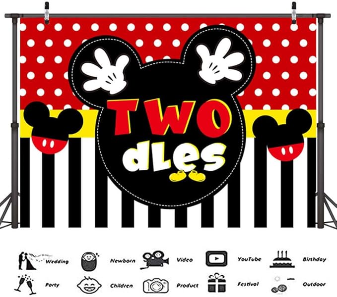185 Pcs Oh Twodles Birthday Decor, Oh Twodles Balloons Arch Garland Kit, Red Two Backdrop, TableCloth, Tableware for Baby Boy 2nd Bday Party Supplies Decorations