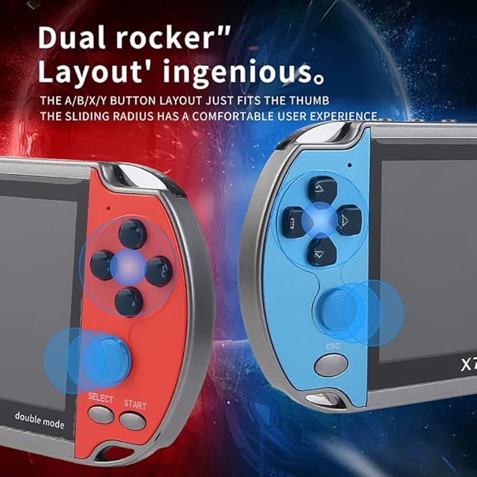 DREAMHAX X7 Plus Handheld Game Console , Preload 10000 Games Portable Video Games Support HDMI Output & Double Player Classic Arcade Retro Game Player (4.3" Screen Red & Blue)