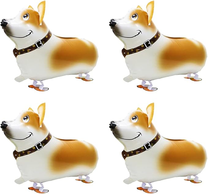 Cute Air Walkers Corgi Balloon Air Walk Pet Animal Doggy Balloon, 4 Pack Walking Corgi Dog Balloons Cartoon Animals Puppy Dog Party Supplies For Birthday Decoration Wedding Baby Shower Bridal Shower