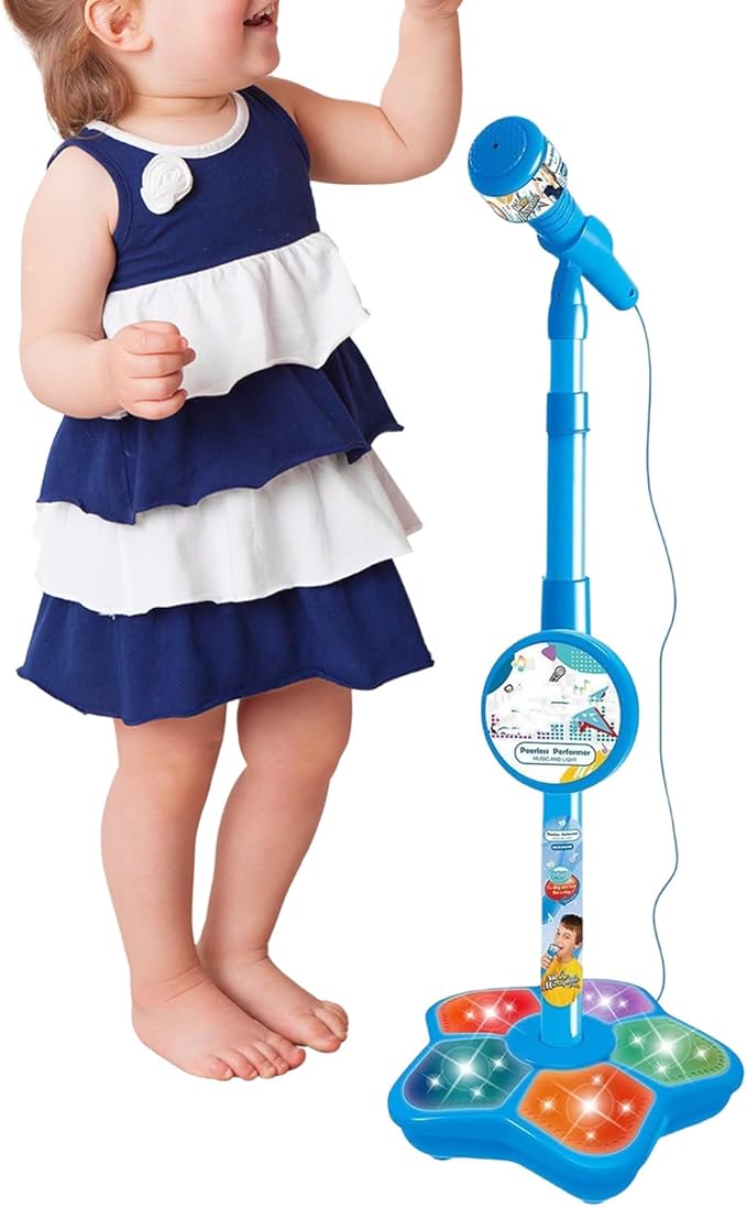 Kids Microphones Singing Portable – LED Lights, Microphone Stand Christmas Birthday, Podcast Recording Party Teen Streaming | Singing Portable LED Lights Toy,Toy Microphone with Stand for