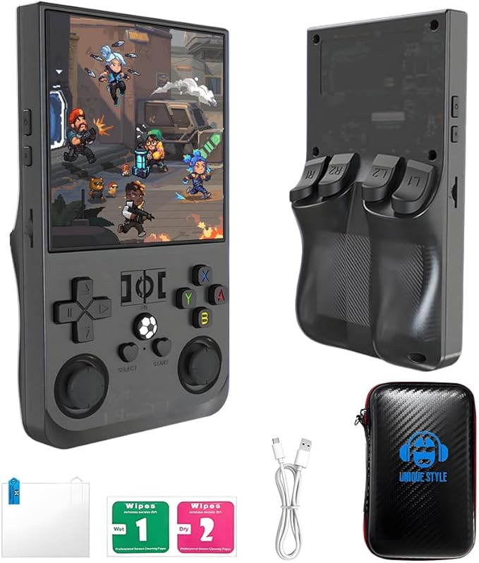 Retro Game Console R36MAX Handheld Game Console with 64GB Preloaded Games, Save/Load Function, 4.0" HD IPS Screen, Portable Emulator Console for Family, Adults & Nostalgic Players (Black R36MAX)