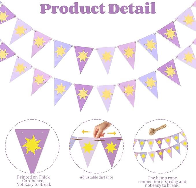 Purple Sun Flag Happy Birthday Banner - Purple Sun Bunting Birthday Banner Party Decoration Flag String Bunting Garland for Supplies Decor Wedding Lavender Photo Props