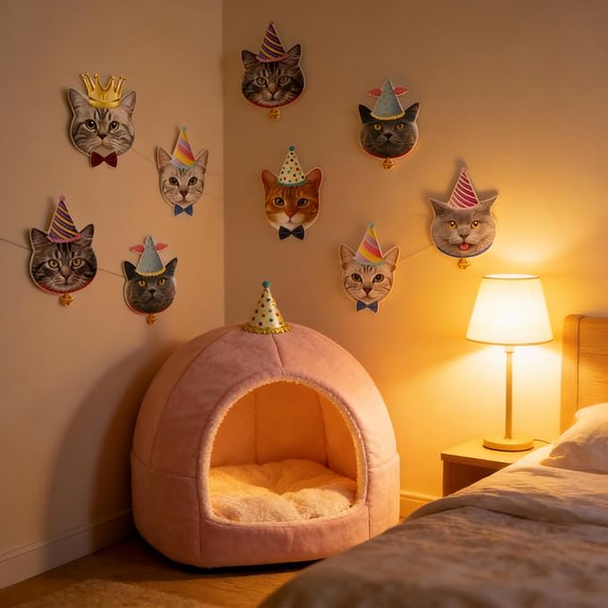 Cat Banner Decor, Cat Birthday Party Decorations Backdrop for Kids Girls Boys Animal Theme Party Supplies, Cat Hanging Paper Garland Sign for Party Photo Prop Room Decor