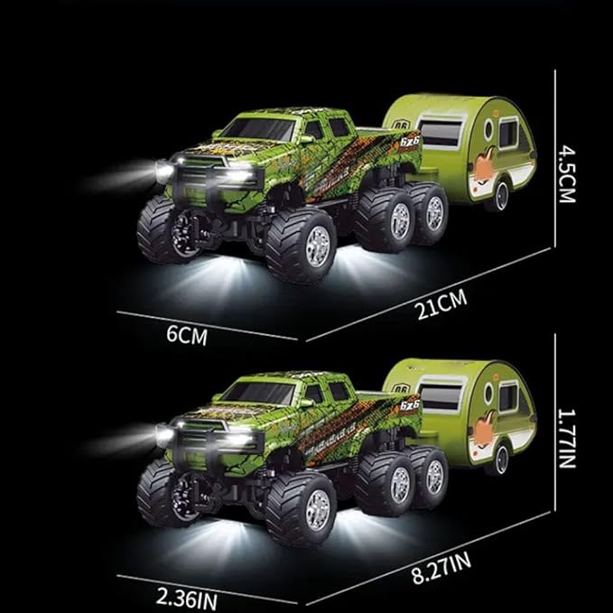 Mini Rc Truck,1/64 Scale Mini Remote Control Monster Truck with Trailer, 2.4Ghz Remote Control & APP, Rechargeable Alloy Shell RC Cars with Lights, Speed/Steering Adjustable (Purple)