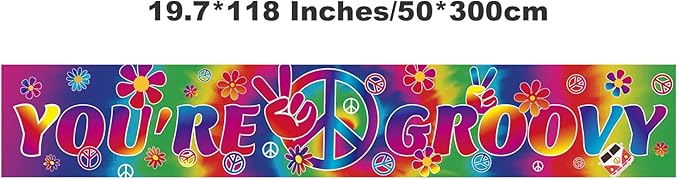 Groovy Long Banner with 118X19.7 inch,60's Carnival Groovy Party Decoration Banner Photography Backdrop Supplies for Retro Hippie Decorations