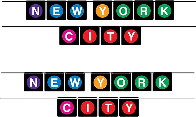 Beistle 53650 Hanging Banners 2 Piece New York City Party Decorations, 5" x 6', Black/Purple/Blue/Yellow/Green/Pink/Red