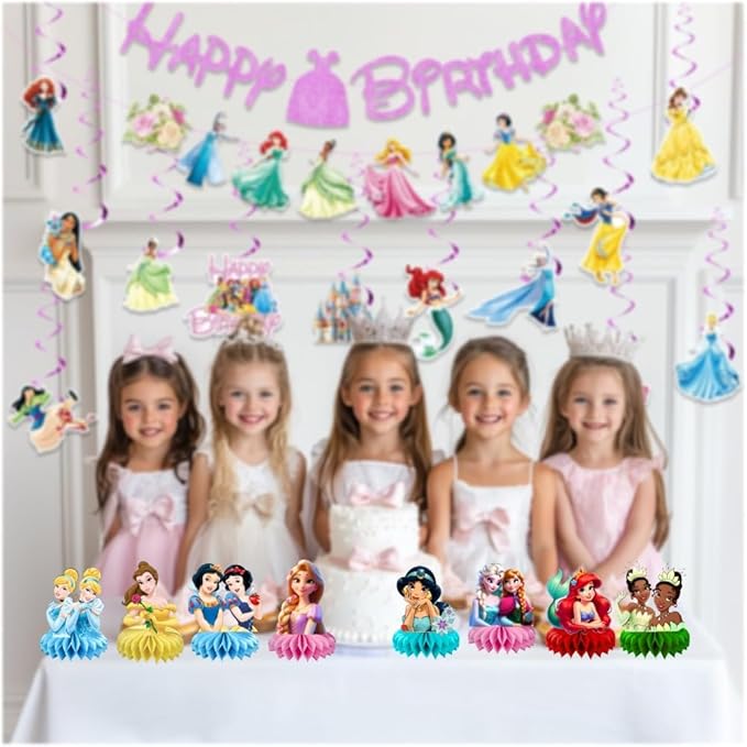 8Pcs Princess Table Centerpieces Birthday Party Supplies Double Side Table Decorations for Princess Themed Party Decorations