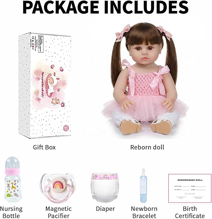 SCOM Lifelike Reborn Dolls Girl -20 Inch Realistic Baby Doll Newborn Baby Dolls，Lifelike Baby Doll Silicone Toddler Clothes Gift Set for Age 3+