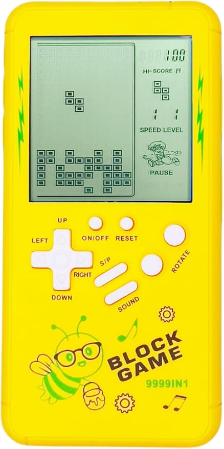 Cute Cartoon Pattern Brick Game Console Built-in Multi-Block Games Racing/Tank Battle Retro Pocket Machine Electronic Game Portable Toys for Children/Adults (Yellow)