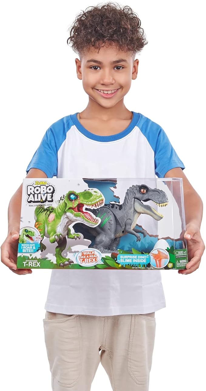 Robo Alive Attacking Grey T-Rex Battery-Powered Robotic Toy by Zuru, Dinosaur Toy, Gift for Boys 3 Years Old and Up