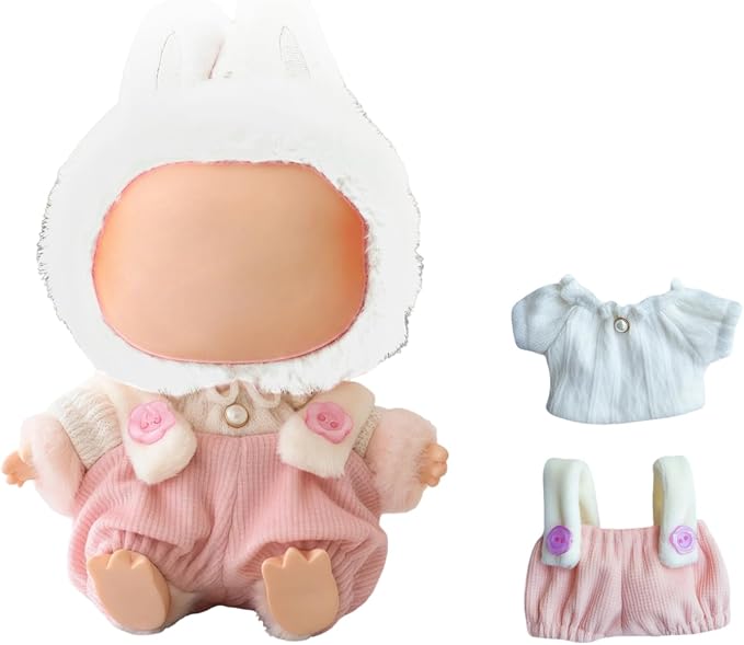 Clothes for Lu bubu 17cm Dolls Accessories(No Doll), Cute Outfit Set 2 Pieces Bib Pants for 17cm Doll Suit, Stylish Dress Up Overalls Doll Clothing Set Replacement Pink