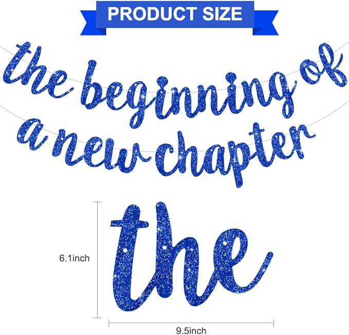 BEISHIDA Glitter Blue The Beginning of A New Chapter Banner, Farewell party decorations,Graduation Sign 2026 Banner,Happy retirement Supplies,Going away party Sign Garland,Graduation banner
